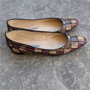 Manolo Blahnik snakeskin leather checkered woman slip on shoe